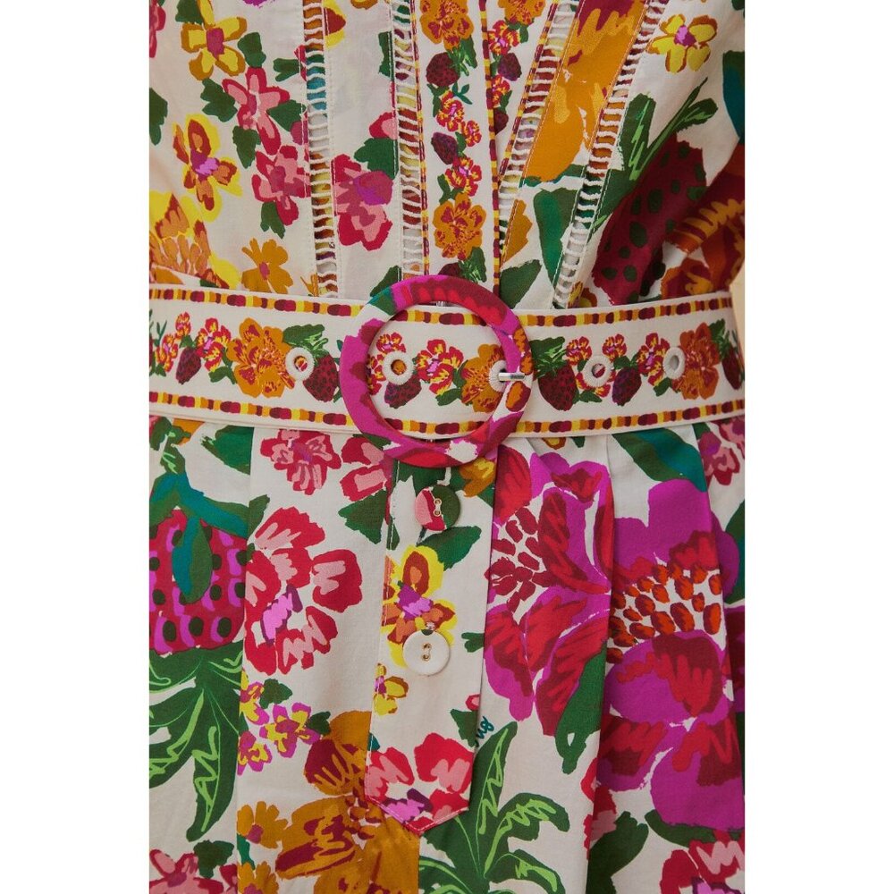 FARM RIO Romper XL Floral Off-White Flowerful Sketch Belted NEW - Picture 6 of 16